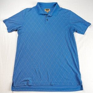 Foundry Supply Men's Golf Button Collar Polo Shirt Blue White Argyle Size XLT